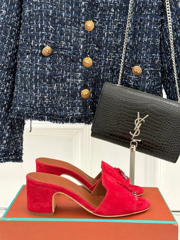 HIGH HEELS IN RED SUEDE AND LAMBSKIN