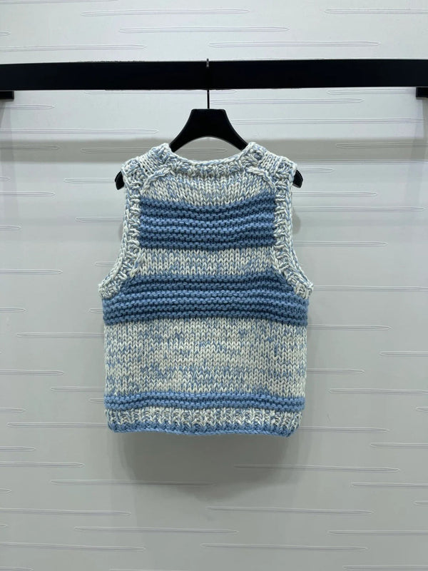 Chanel 2026 Crew Neck Striped Knit Vest Cashmere 983319