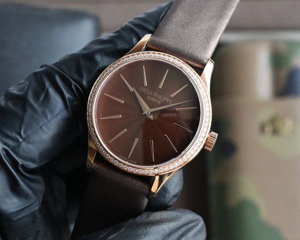 Patek Philippe Calatrava 33mm Brown Dial Satin Strap
