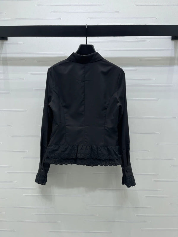 Miumiu 2026 Lace Embroidered Long-Sleeve Shirt Black and White Polyester 356380