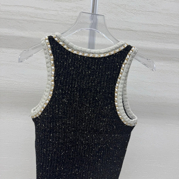 Chanel 2026 Sleeveless Knit Top Black Wool Cashmere 356943