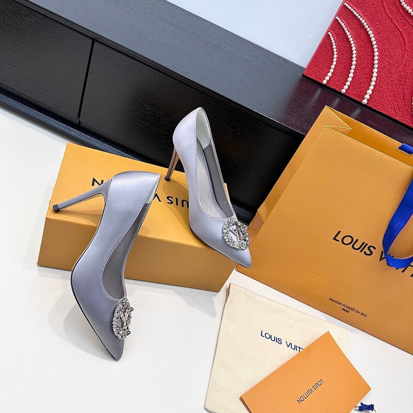 LV 26s Pointed-Toe High Heels 95 Light Lavender Premium Satin 622444