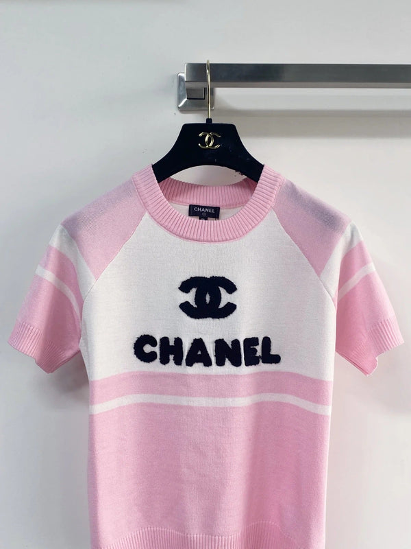 Chanel 2026 Short-Sleeve Shirt Pink Black White Wool Cashmere