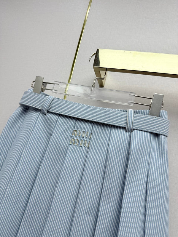 Miumiu 2026 Pleated Midi Skirt Blue Cotton 351548