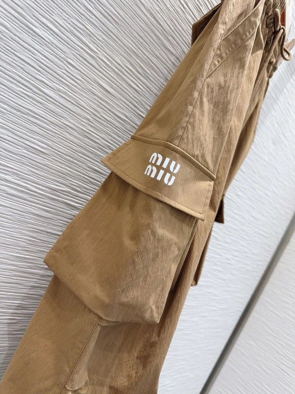 Miu Miu 2026 Long Skirt Khaki and Navy Blue Cotton Nylon