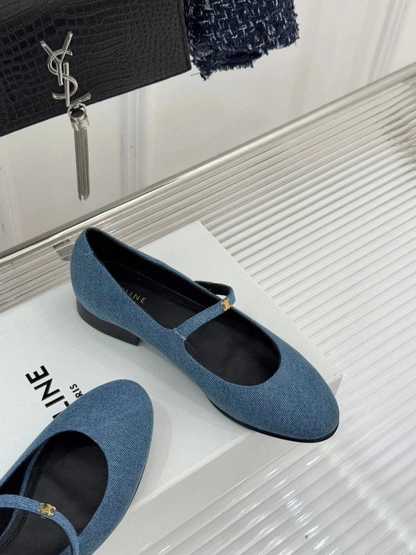 CL 26 Mary-Jane Ballet Flats Blue Fabric Leather 755871