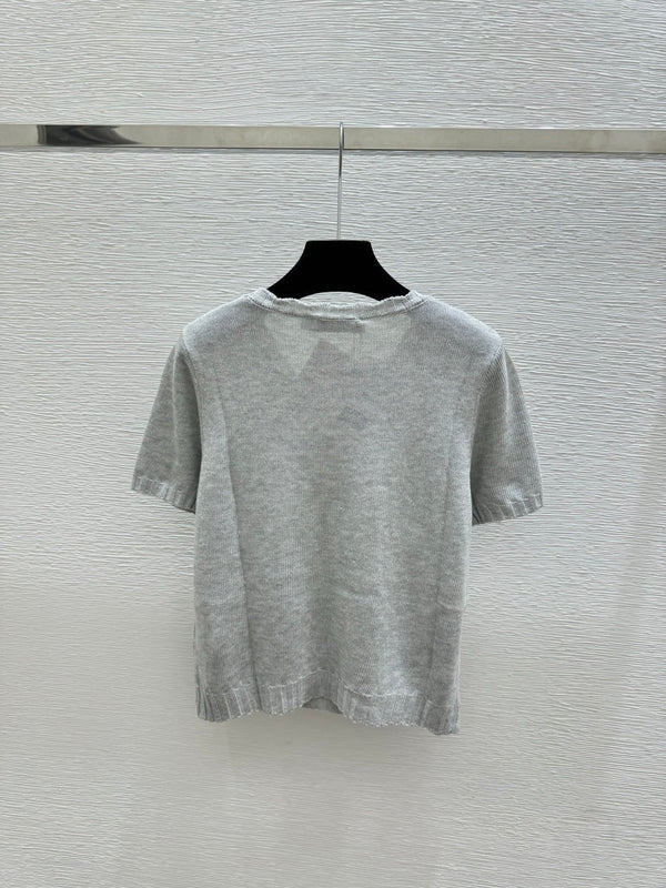 CD 2026 Floral Embroidered Knit Short-sleeved Top Wool 392593