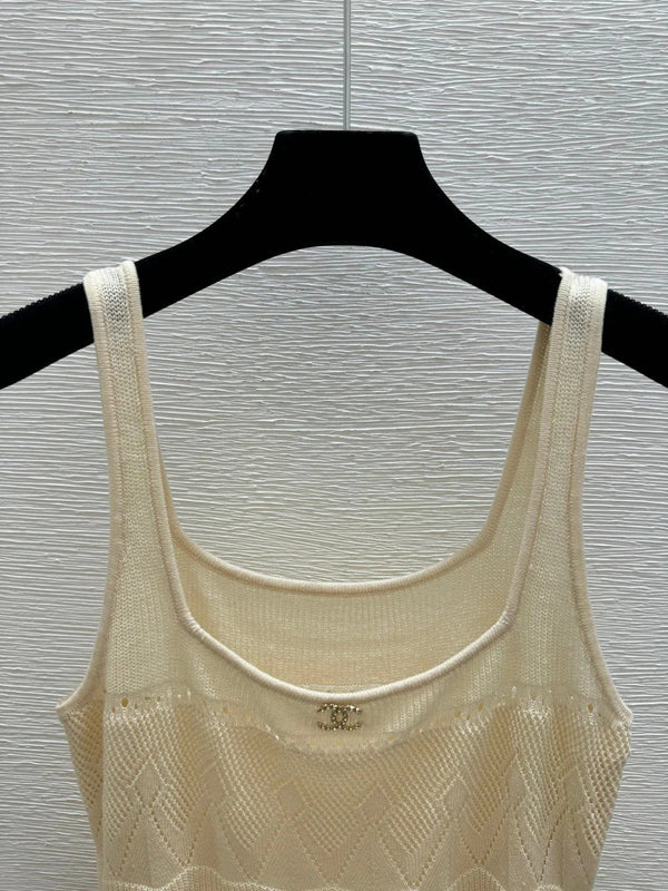 CC 2026 Round Neck Knitted Suspender Dress Yellow Linen 516040