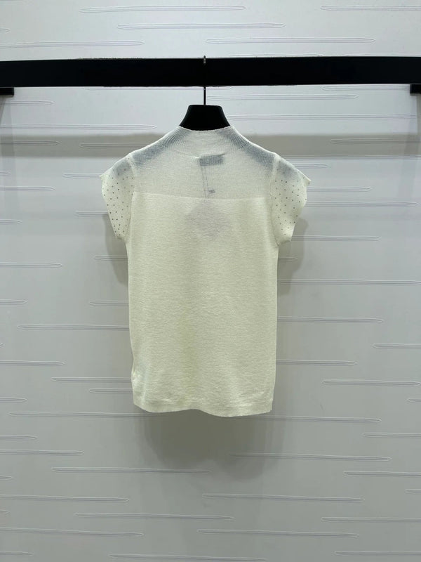 Miumiu 2026 Crew Neck Sheer Knit Short-sleeved Top 352770