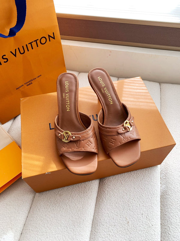 LV 26s High Heels 55 Slippers Brown Sheepskin 614981