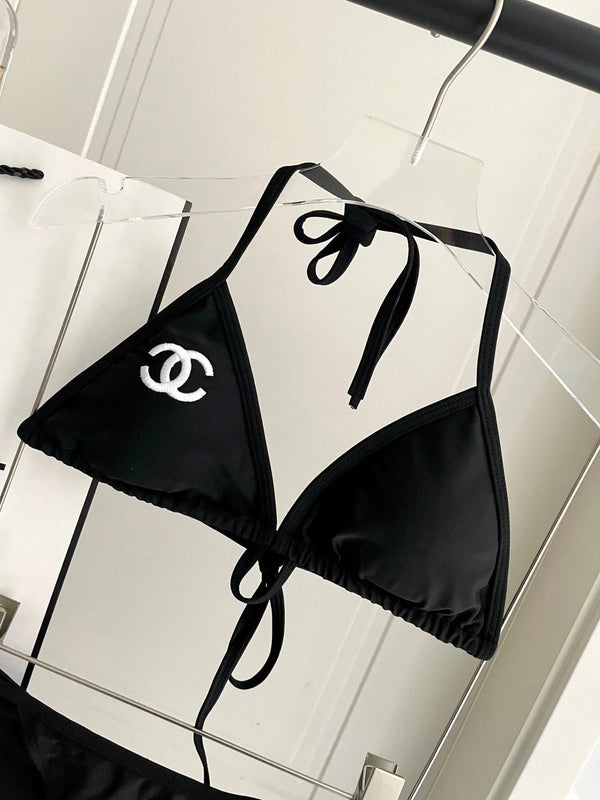 CC BIKINI SWIMSUIT SET IN BLACK EMBROIDERED LOGO 624564