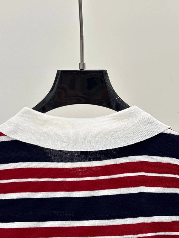 Chanel 2026 Striped Vest With Double C Logo Red White Blue Wool 394731