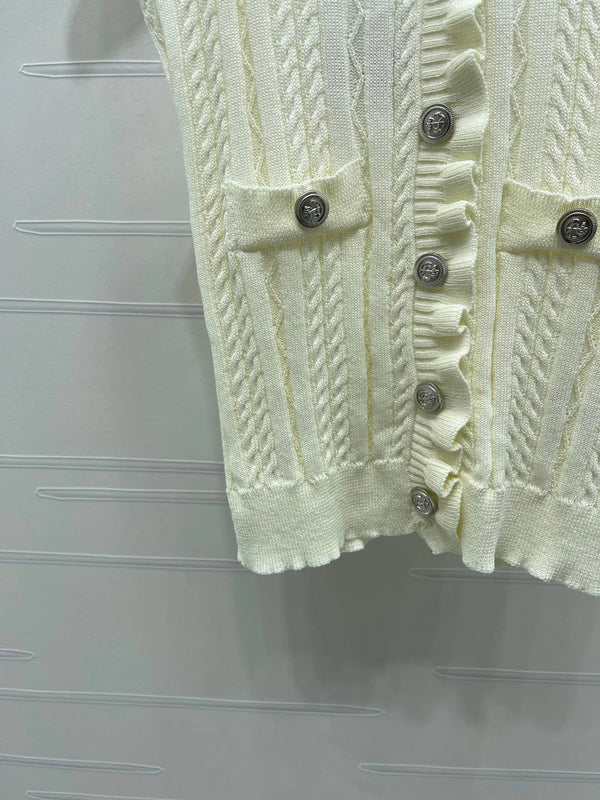 Chanel 2026 Ruffled Knit V-neck Vest Wool 395750