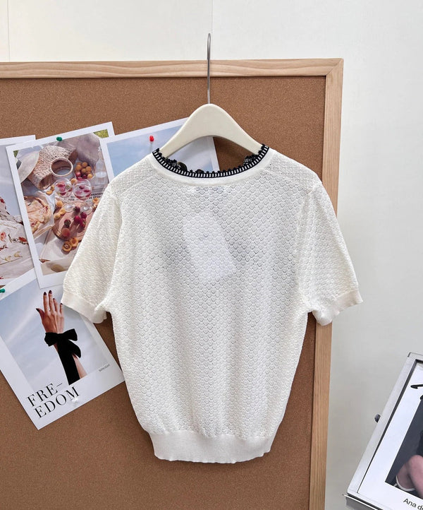 CD 2026 Color-Blocked Knit Short-Sleeve Top Wool 463380