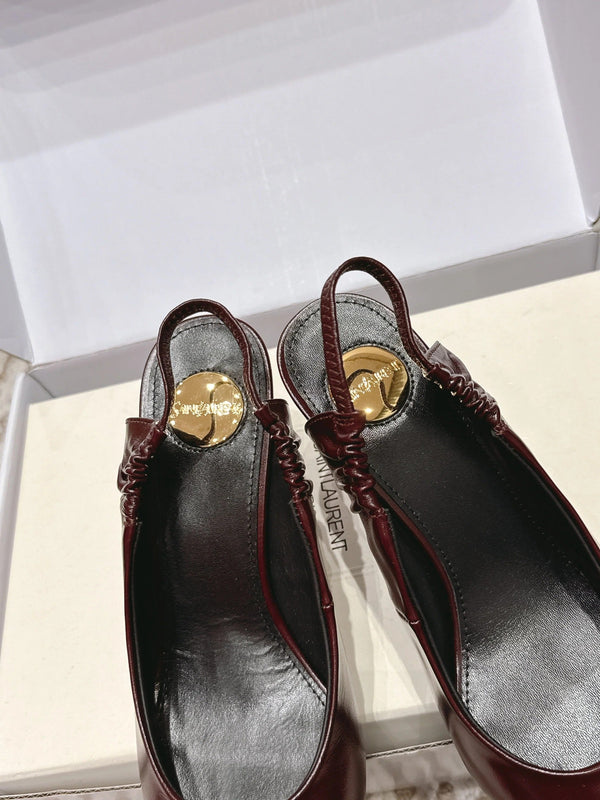YSL 26ss Slingback 75 Burgundy Glossy Leather 654717