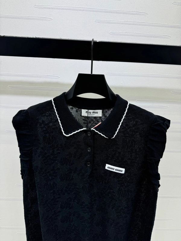 Miu 2026 Collared Jacquard Knit Vest Wool Nylon 442704