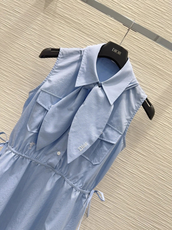 CD 2026 Bow Vest Dress Blue Polyester Cotton 392143