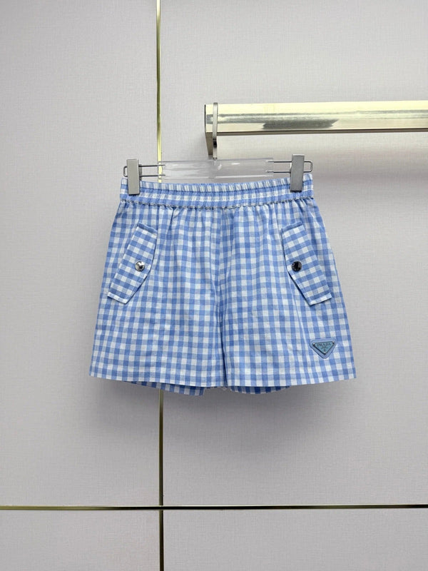 Prad 2026 Plaid Top With Short Blue White Cotton 393519