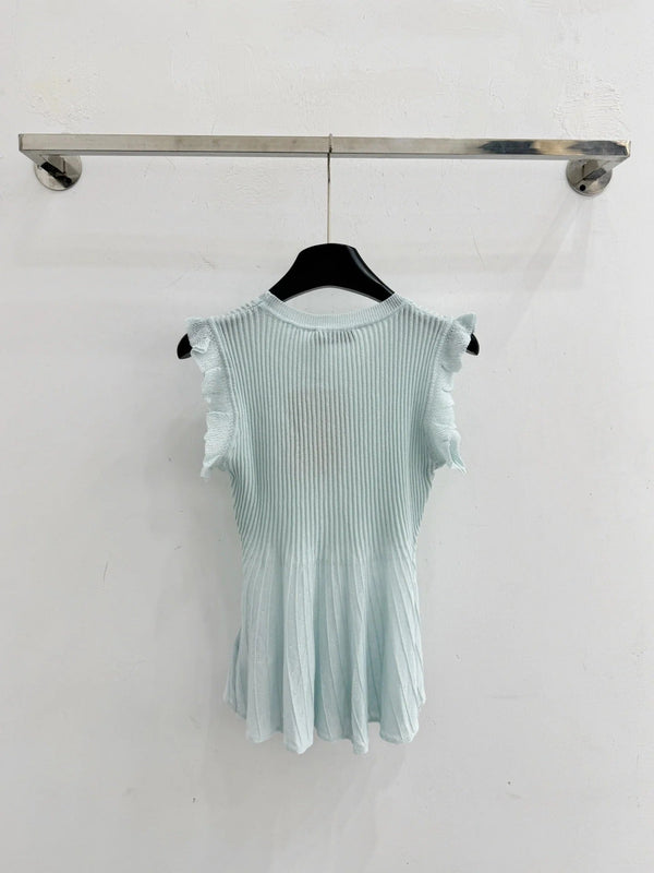 Miu 2026 Ruffled Sleeveless Knitwear Light Blue Cotton 516685