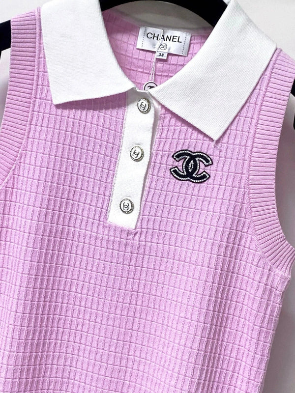 CC 2026 Pink Sleeveless Knit Polo Top Tencel 310323