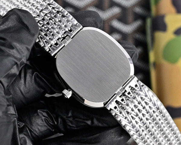 Patek Philippe Golden Ellipse 27mm Black Dial Steel Strap