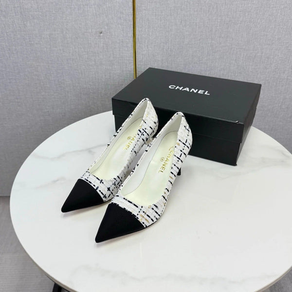 CC 2026 Pumps 85mm Tweed Pearl White Black 801952
