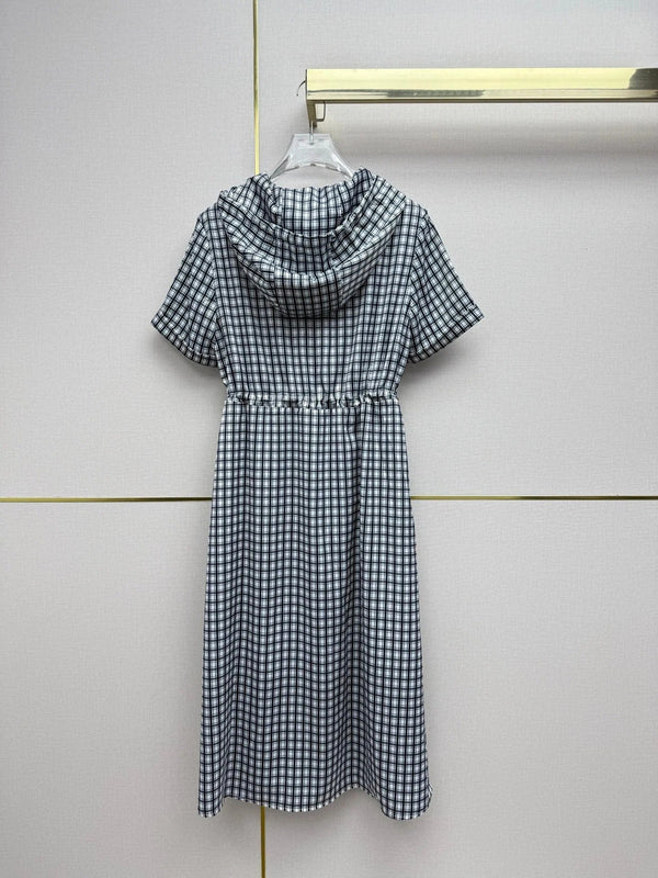 Pra 2026 Hooded Plaid Dress Black White Cotton 396904