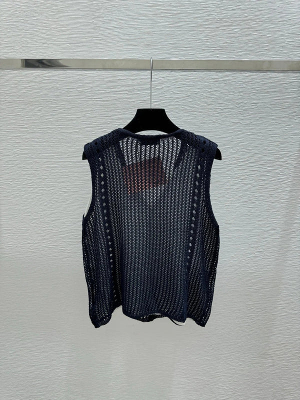 Miu 2026 Vest Navy Blue and Cream Tencel Polyester 516025