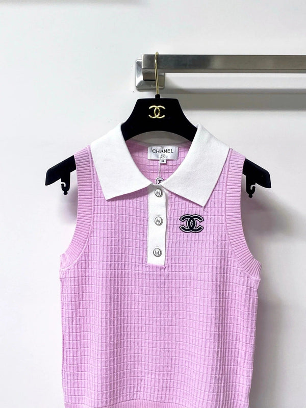 CC 2026 Pink Sleeveless Knit Polo Top Tencel 310323