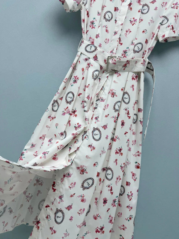 CD 2026 Floral Stand Collar Slim Waist Shirt Dress Polyester 392333