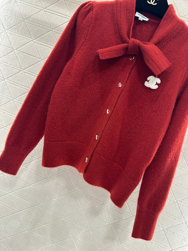 CC 26 Bow Knit Cardigan Red Wool 329957