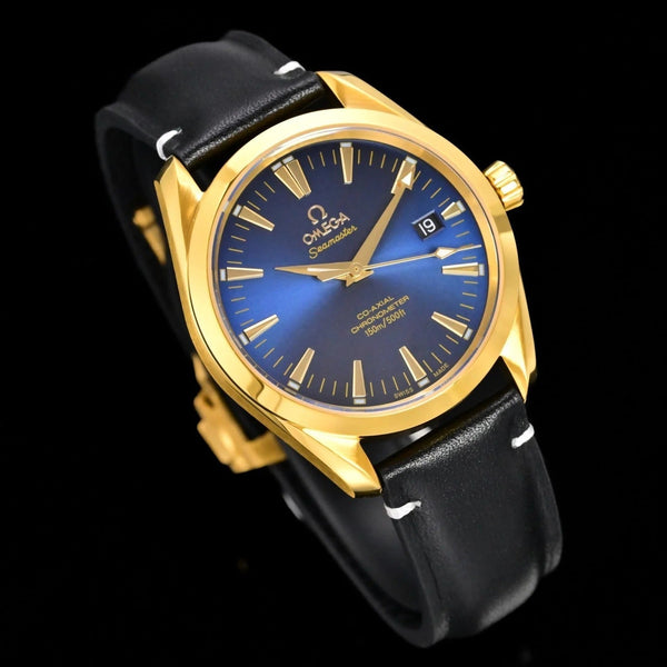 Omega Seamaster 150M Aqua Terra Observatory 39mm Blue Dial Gold Case