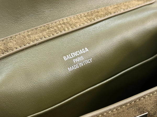 Balenciaga Mini Bag 22 Olive Green Suede Sliver Hardware