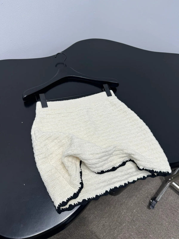 Chanel 2026 Crochet Knit Mini Skirt Off-White Wool
