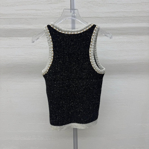 Chanel 2026 Sleeveless Knit Top Black Wool Cashmere 356943