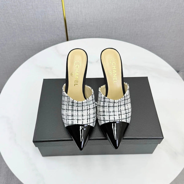 CC 2026 Pointy Heeled Mules 85mm Tweed Pearl 801951
