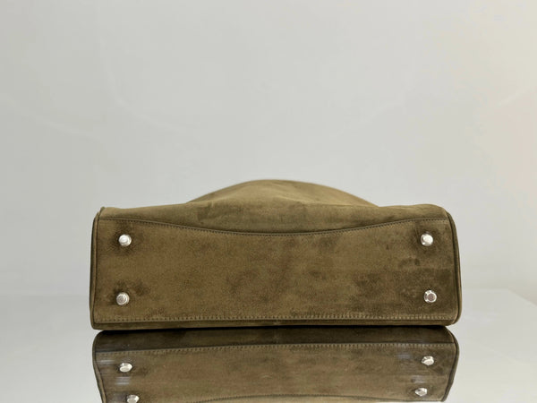 Balenciaga Medium Bag 35 Olive Green Suede Sliver Hardware