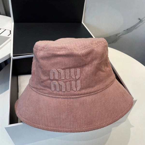MM BUCKET IN PEACHY PINK VELVET WITH LOGO