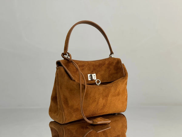 Balenciaga Large Bag 40 Camel Brown Suede Sliver Hardware