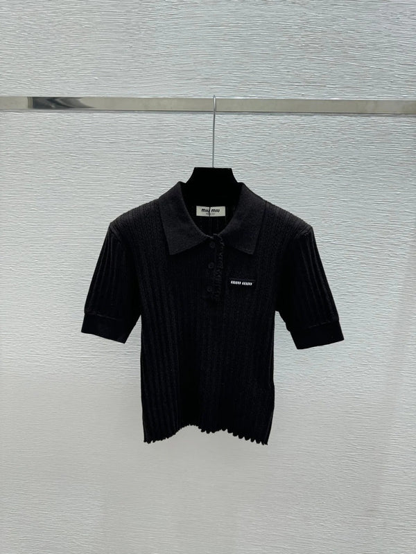 Miu 2026 Collared Knit Short-Sleeve Shirt Wool 516815