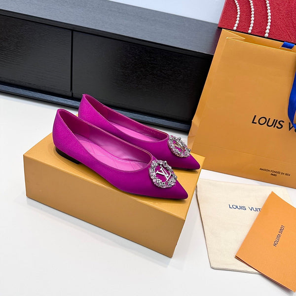 LV 26s Pointed-Toe Ballet Flat Fuchsia Pink Premium Satin 622447
