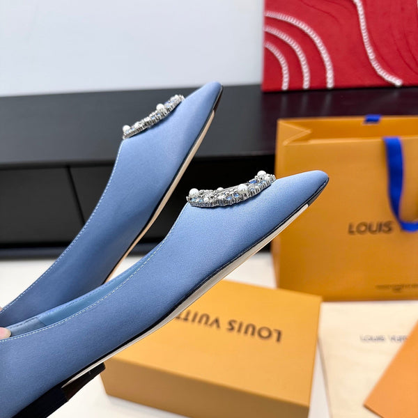 LV 26s Pointed-Toe Ballet Flat Light Blue Premium Satin 622432
