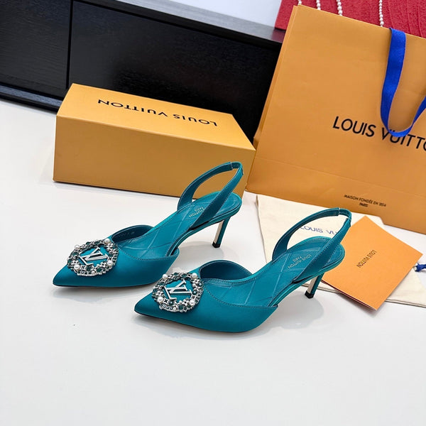 LV 26s Slingback 75 Teal Blue Premium Satin 622440