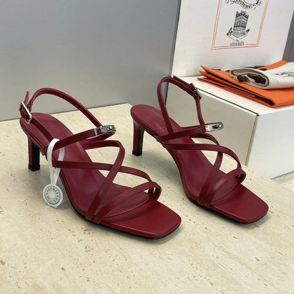 HM 26ss Kelly Sliver Buckle Sandals 65 Dark Red Calfskin 607174