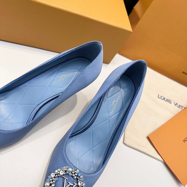 LV 26s Pointed-Toe High Heels 75 Light Blue Premium Satin 622433