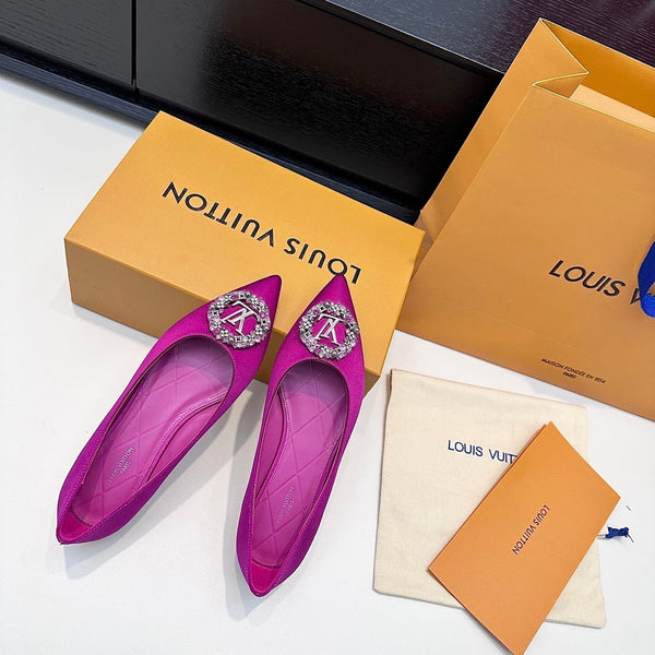 LV 26s Pointed-Toe Ballet Flat Fuchsia Pink Premium Satin 622447
