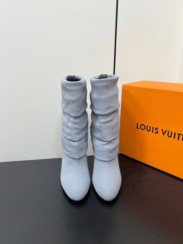 LV 26s Mid-Calf Boots 110 Gray Knit Fabric 619402