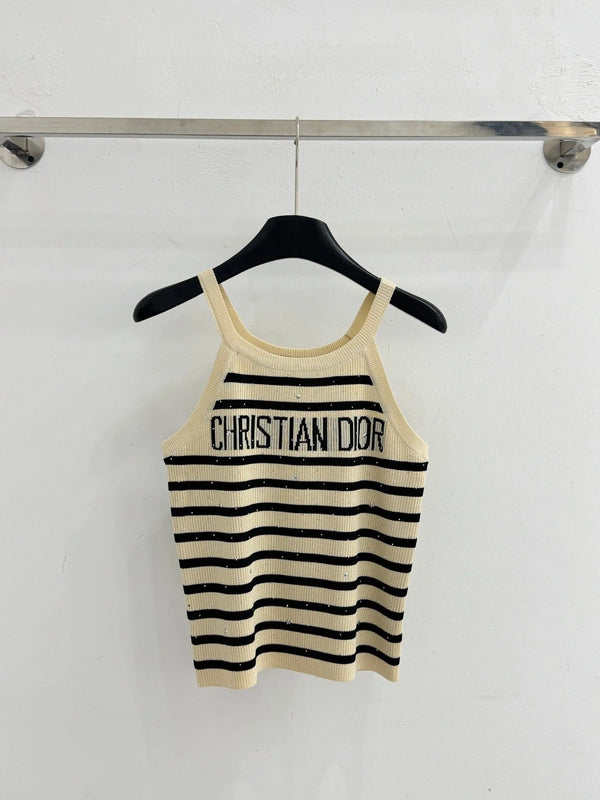CD 2026 Striped Rhinestone Letter Knit Camisole Wool 455360