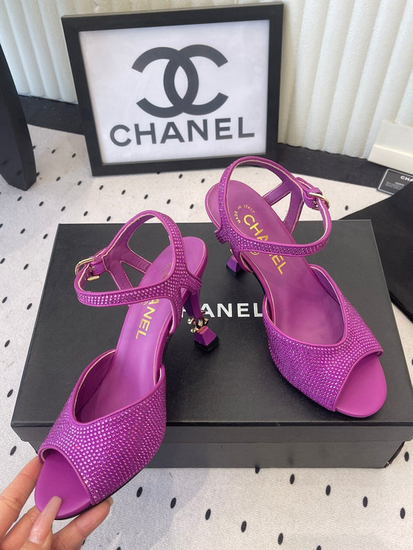 CC 26 Rhinestone Sandal 75mm Purple Lambskin 611733