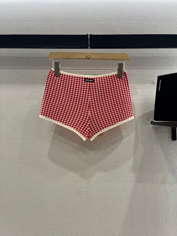 MIUMIU CHECKERED SHORTS AND ROUND-NECK TEE SET 274653